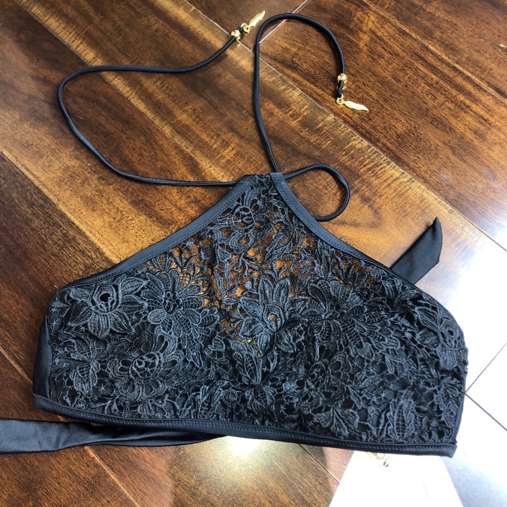 Jessica Simpson Black Lace Halter Bikini Top